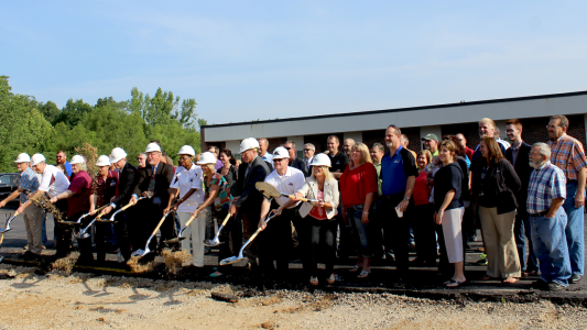 Pictured with shovels are (from left) Board Member Ken Davis, Senior High Principal Mike Kiehne, Board Members Alana Robertson and Gary Simmons, Board President John Scott, Superintendent Chris Hon, Board Vice President Dr. Cynthia Brown, Board Member Heather Tuggle, Board Member Steve Sells, Assistant Superintendent of Business Rod Priest, and Assistant Superintendent of Personnel Dr. Amy Jackson.